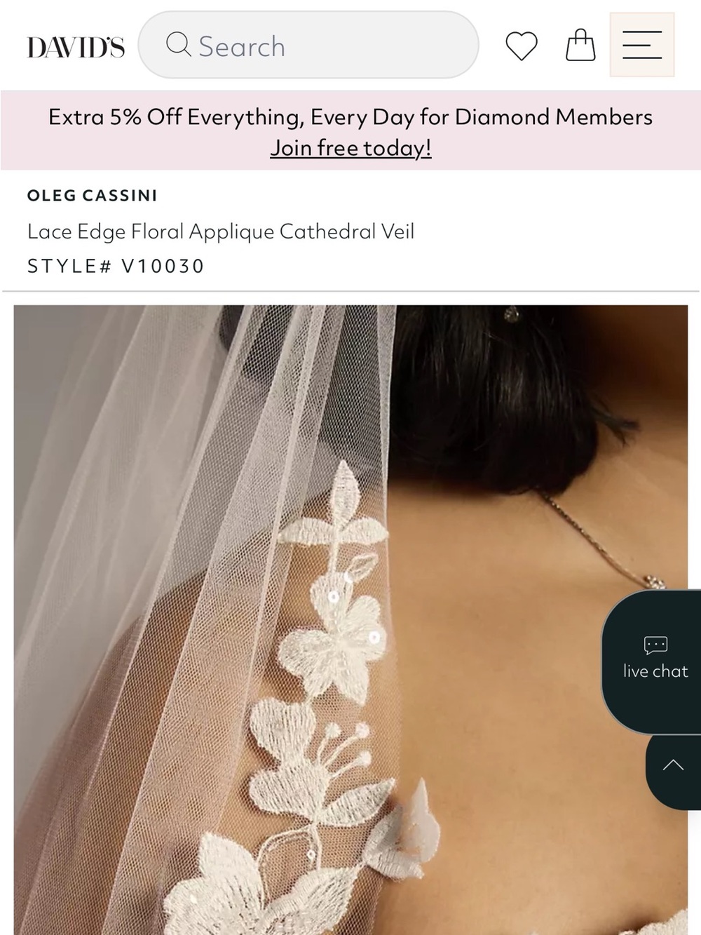 David's Bridal White Lace Edge Floral Appliqué Veil